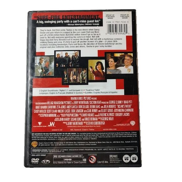 Ocean's Twelve DVD 2004 Movie Matt Damon Catherine Zeta Jones Action Drama PG 13 - Picture 2 of 3